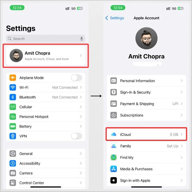 How to turned on iCloud syncing for Apple Notes Step 1