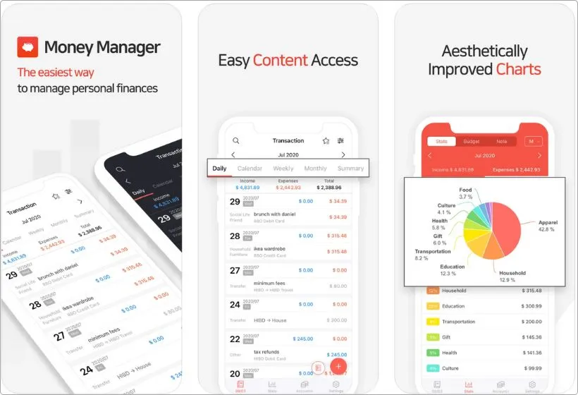 Money Manager app screenshots