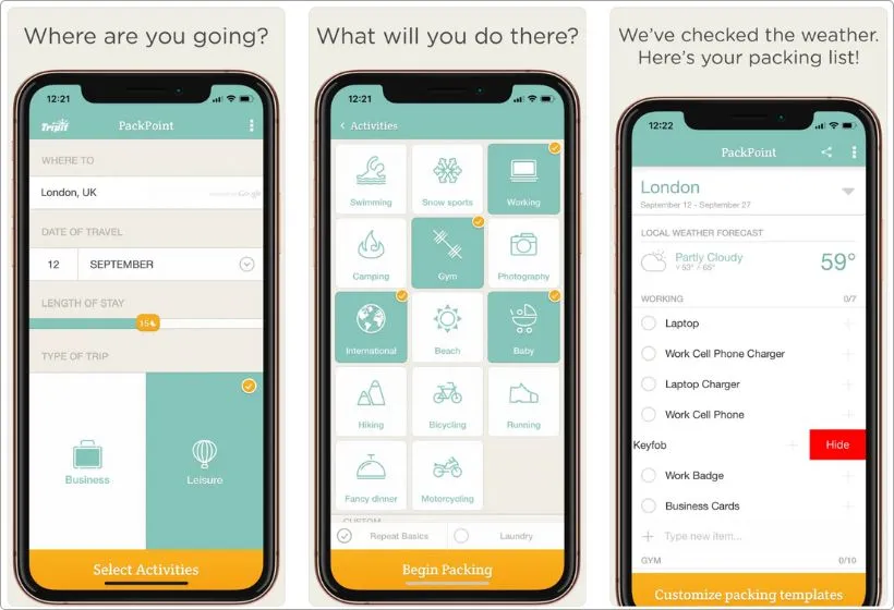 PackPoint app screenshots