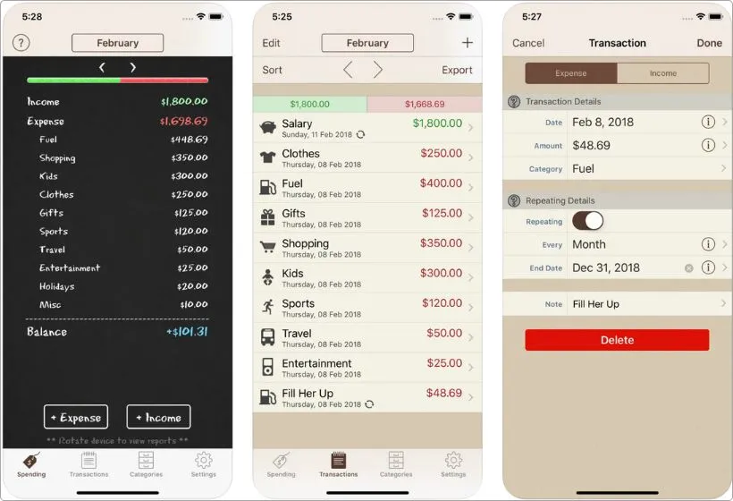 Spending Tracker app screenshots