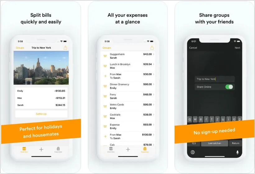Splid app screenshots