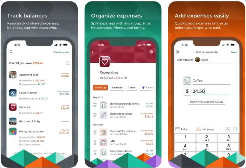 Splitwise app screenshots