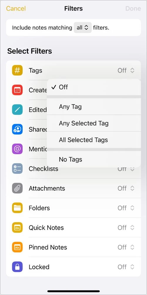 Tag filters for a Smart Folder