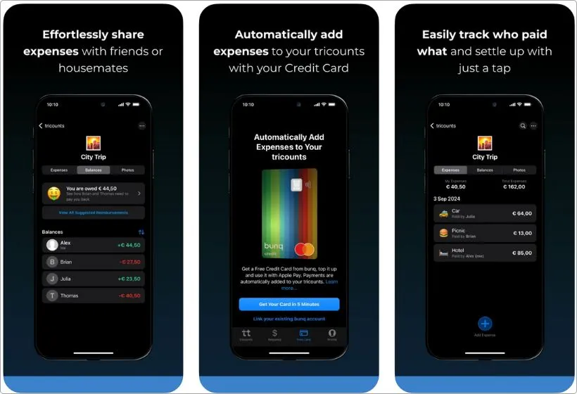 Tricount app screenshots