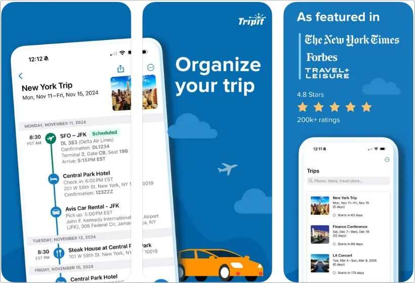TripIt app screenshots
