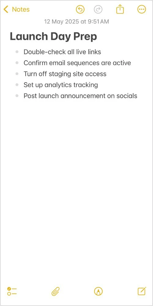 Use bullet points for tasks in Apple Notes