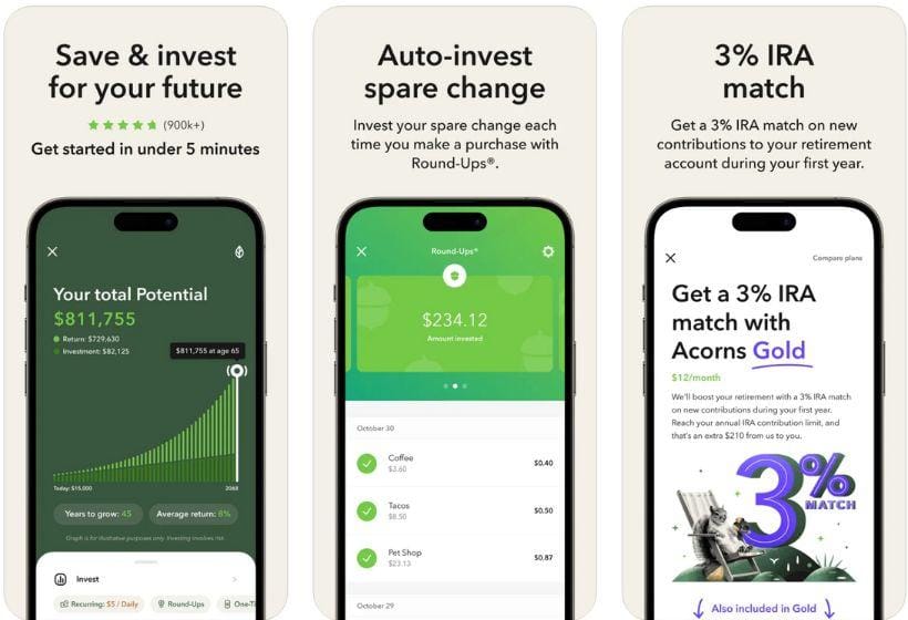 Acorns app screenshots