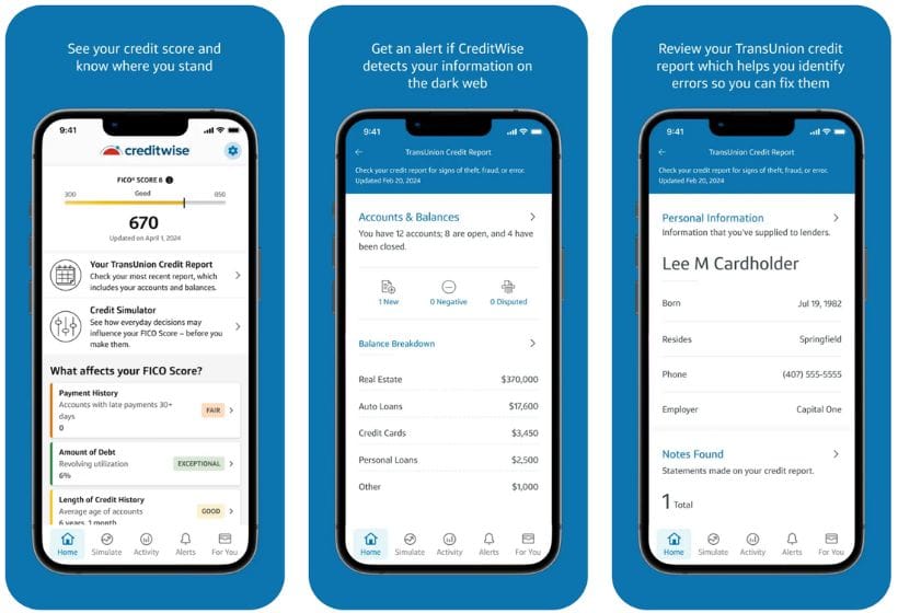 Capital One CreditWise app screenshots
