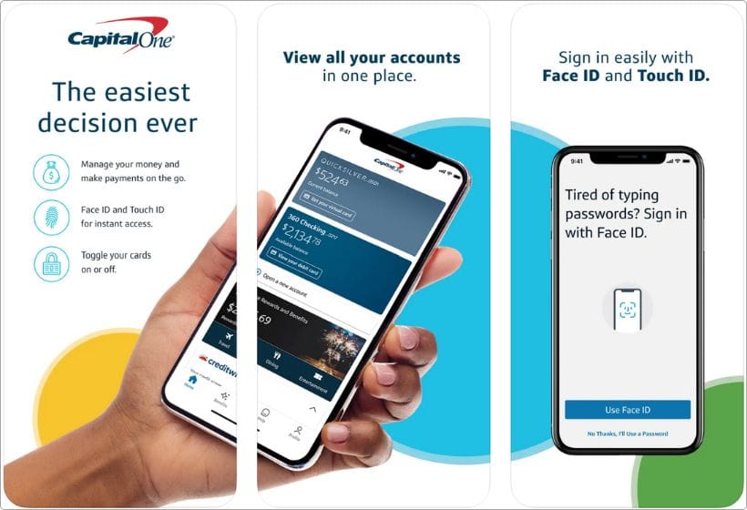 Capital One Mobile app screenshots