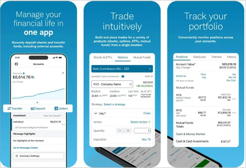 Charles Schwab app screenshots
