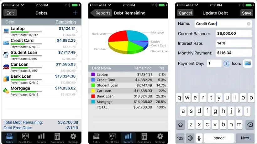 Debt Payoff Assistant app screenshots