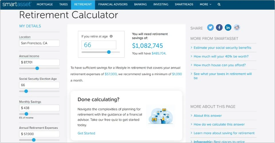 Retirement Planner app screenshots