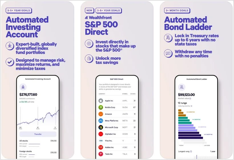 Wealthfront app screenshots