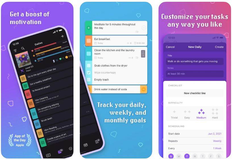 Habitica app screenshots