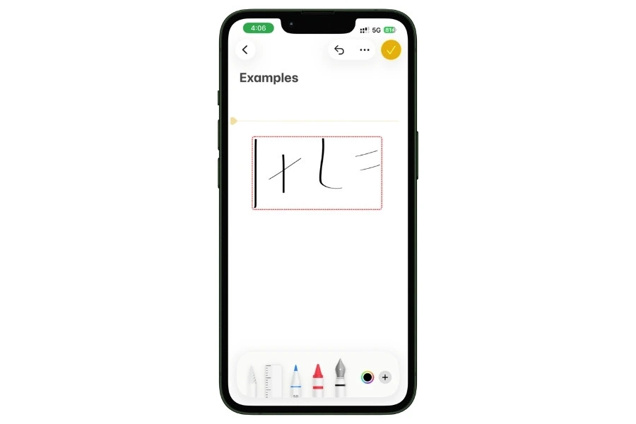 Apple Notes Math Notes on iPhone showing red dotted lines under ambiguous handwritten characters that the system cannot recognize clearly