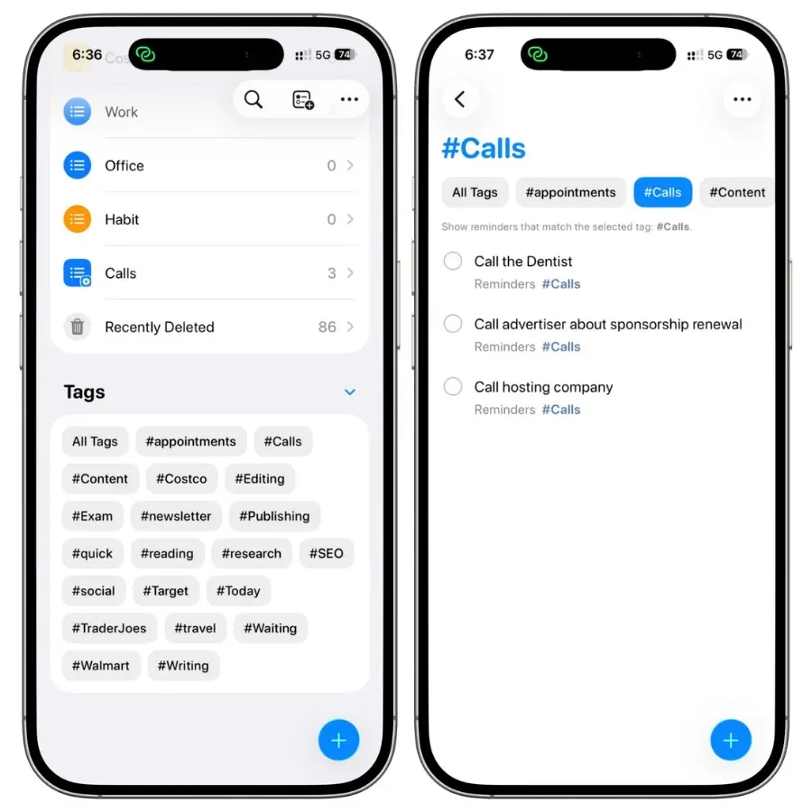 Tag Browser in Apple Reminders