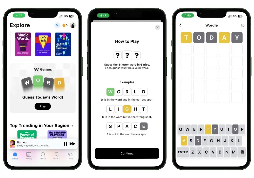 Daily word game in the Wiser app where users guess a five-letter word in six attempts