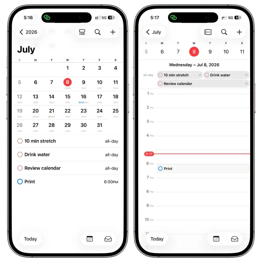 Apple Calendar showing a reminder at 6:00 PM