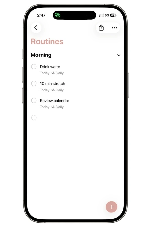 Apple Reminders using sections with individual repeating tasks to manage recurring routines reliably