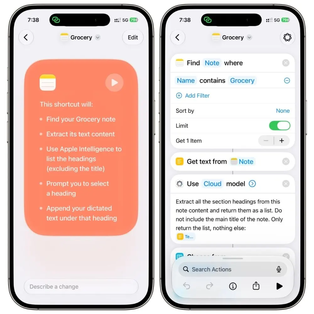 iPhone Shortcut for quickly adding a grocery item to an Apple Notes grocery list
