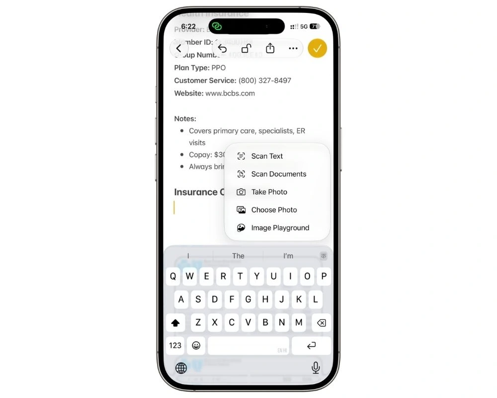 Apple Notes document scanning for productivity