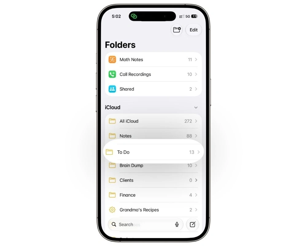 Apple Notes to-do list