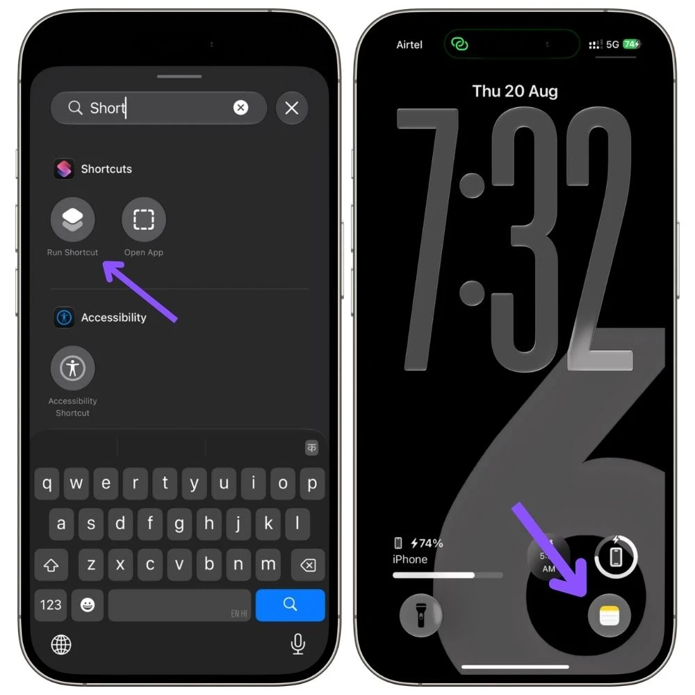 iPhone Lock Screen with a shortcut button replacing the Camera button