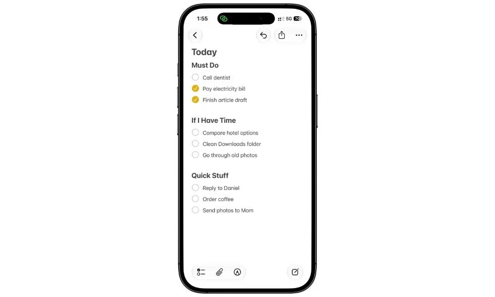 Today note in Apple Notes